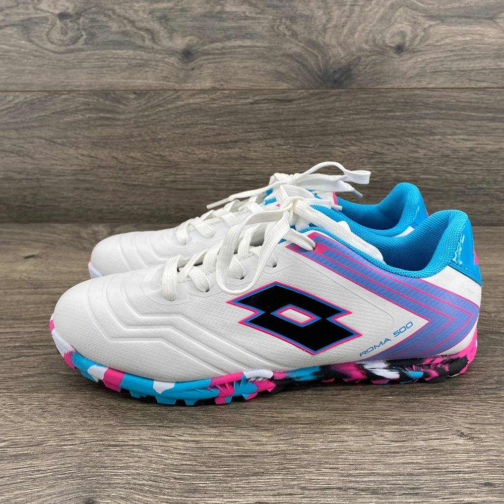 Lotto Roma 500 Soccer Turf Cleat Youth Size 6 White Blue Pink Camo Sole